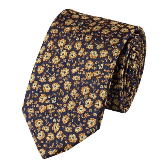 Charles Tyrwhitt of Jermyn St Silk Tie Floral French Blue & Gold - Picture 1 of 10
